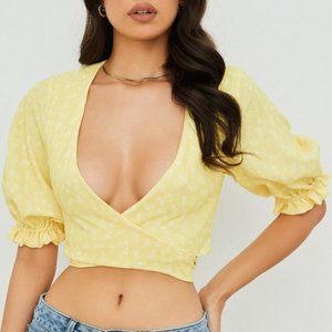 House of CB 'Alanya' Lemon Floral Tie Front Top